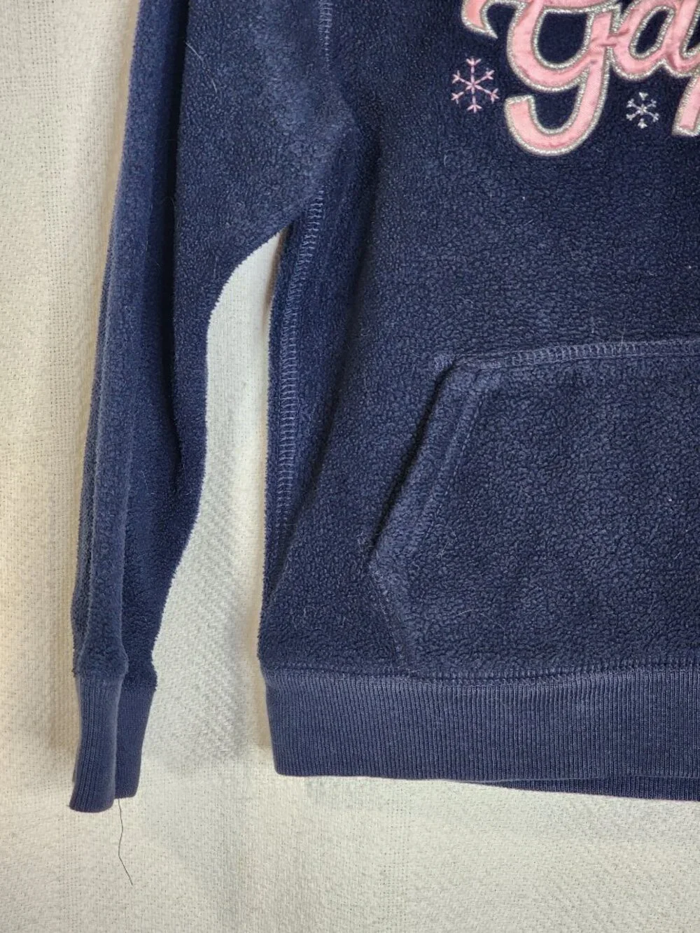 Baby Gap Vtg Navy Fleece Pink Silver Logo Embroidered Snowflakes Hoodie Size 5T